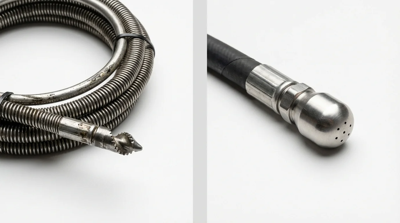Drain snake cable and hydro jetting nozzle used for drain cleaning in Rutherford College, NC