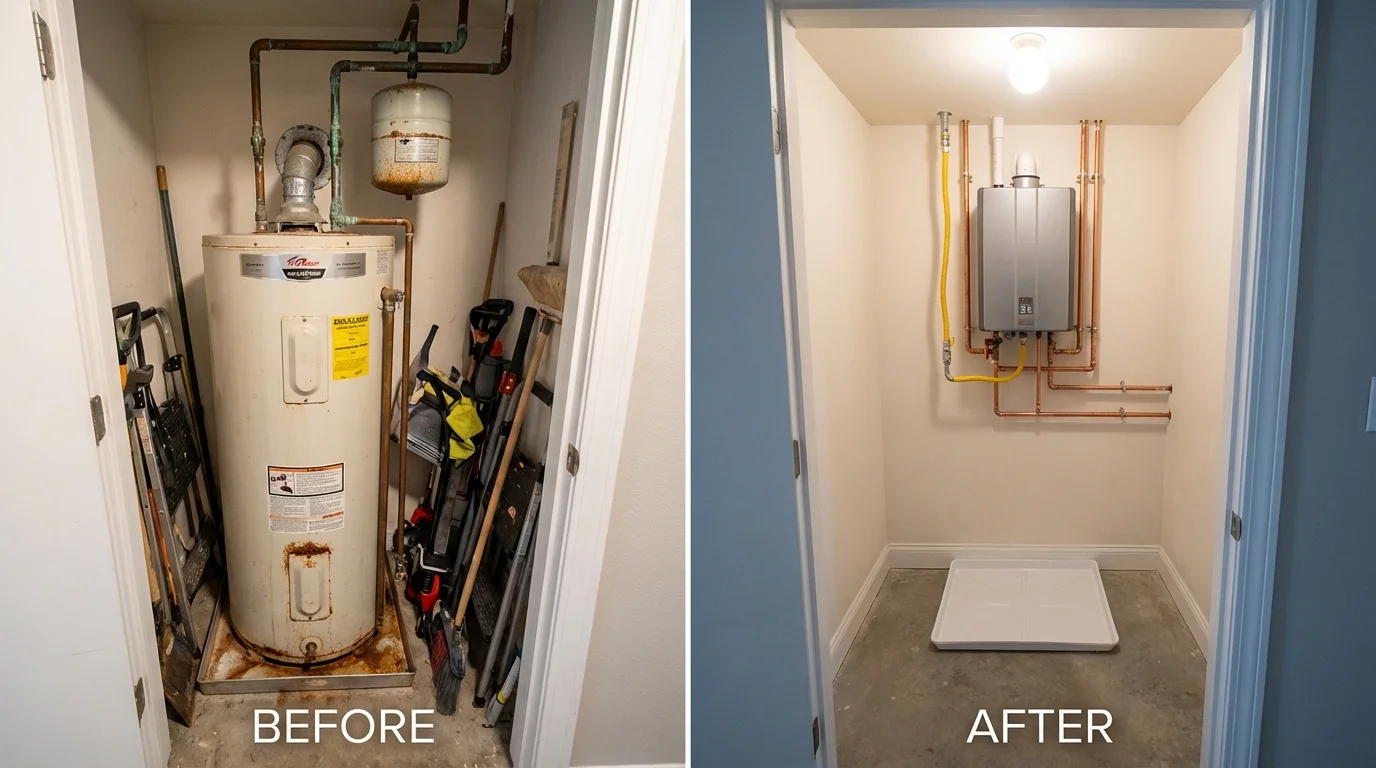 Tank water heater versus wall-mounted tankless unit comparison for Rutherford College, NC homeowners