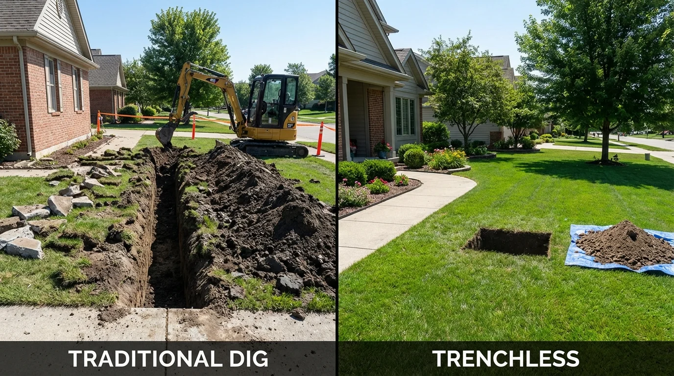 Trenchless sewer repair with minimal yard damage versus traditional excavation in Rutherford College, NC